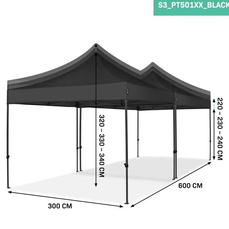VONROC Premium 6x3 easy-Up partytent met koppelset - Black