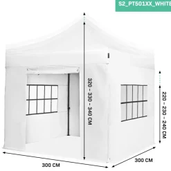 VONROC Premium 3 x 3 Easy-Up partytent met zijwanden - White