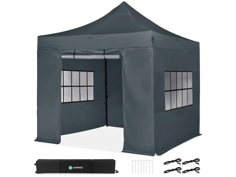 VONROC Premium 3 x 3 Easy-Up partytent met zijwanden - Grey