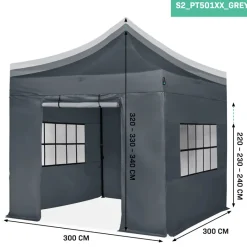 VONROC Premium 3 x 3 Easy-Up partytent met zijwanden - Grey