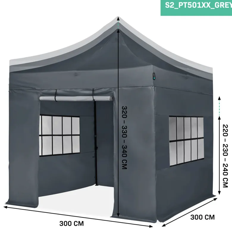 VONROC Premium 3 x 3 Easy-Up partytent met zijwanden - Grey