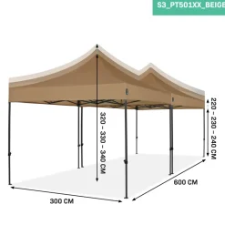 VONROC Premium 6x3 easy-Up partytent met koppelset - beige