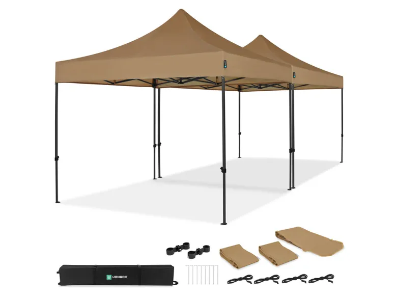 VONROC Premium 6x3 easy-Up partytent met koppelset - beige