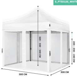 VONROC Premium 3x3 partytent met muggennet wanden - White