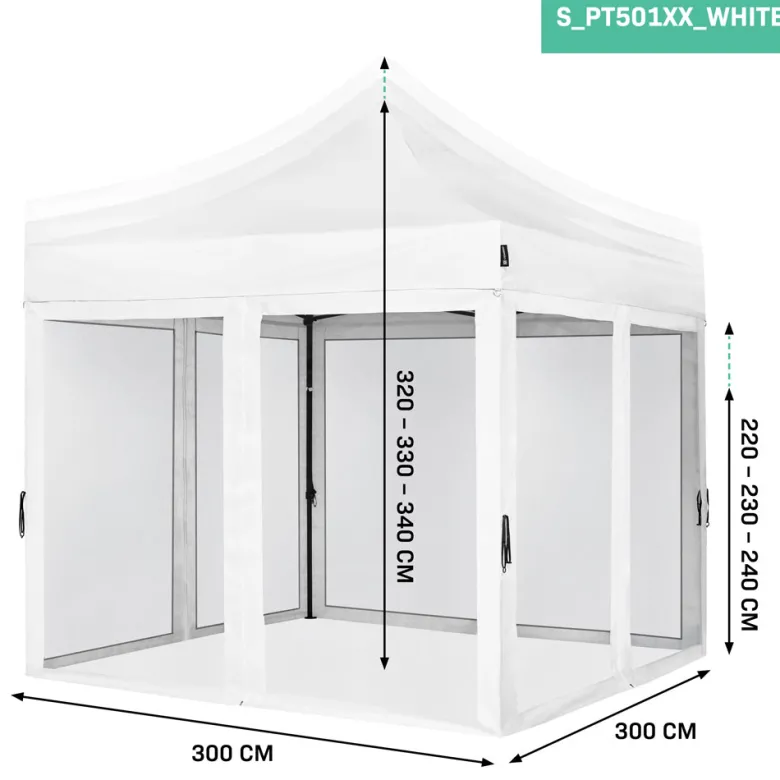VONROC Premium 3x3 partytent met muggennet wanden - White