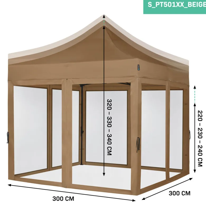 VONROC Premium 3x3 partytent met muggennet wanden - Beige