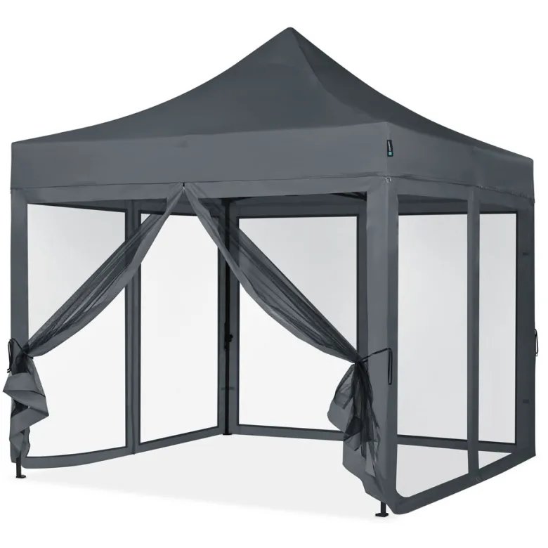 VONROC Premium 3x3 partytent met muggennet wanden - Grey