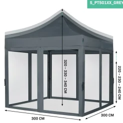 VONROC Premium 3x3 partytent met muggennet wanden - Grey