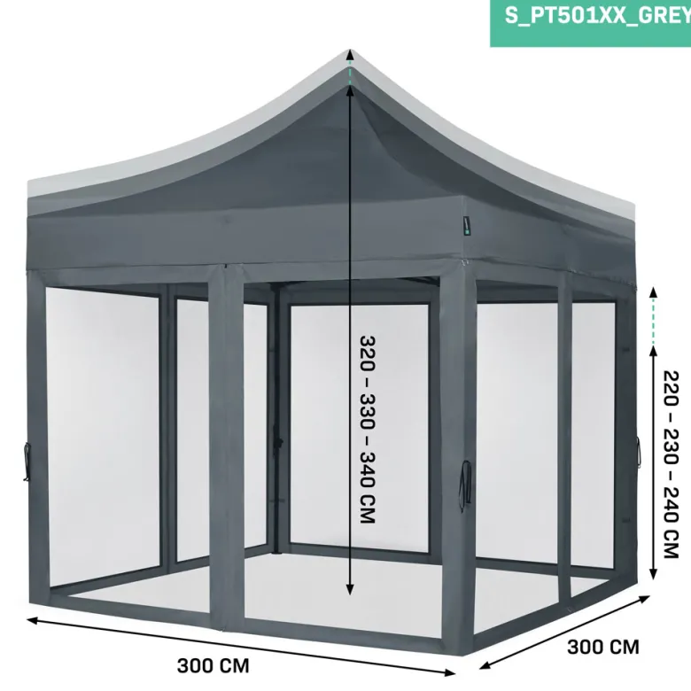 VONROC Premium 3x3 partytent met muggennet wanden - Grey