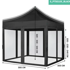 VONROC Premium 3x3 partytent met muggennet wanden - Black