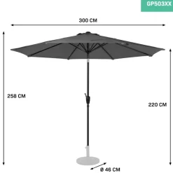 VONROC Recanati Ø300 cm Premium stokparasol - Grey