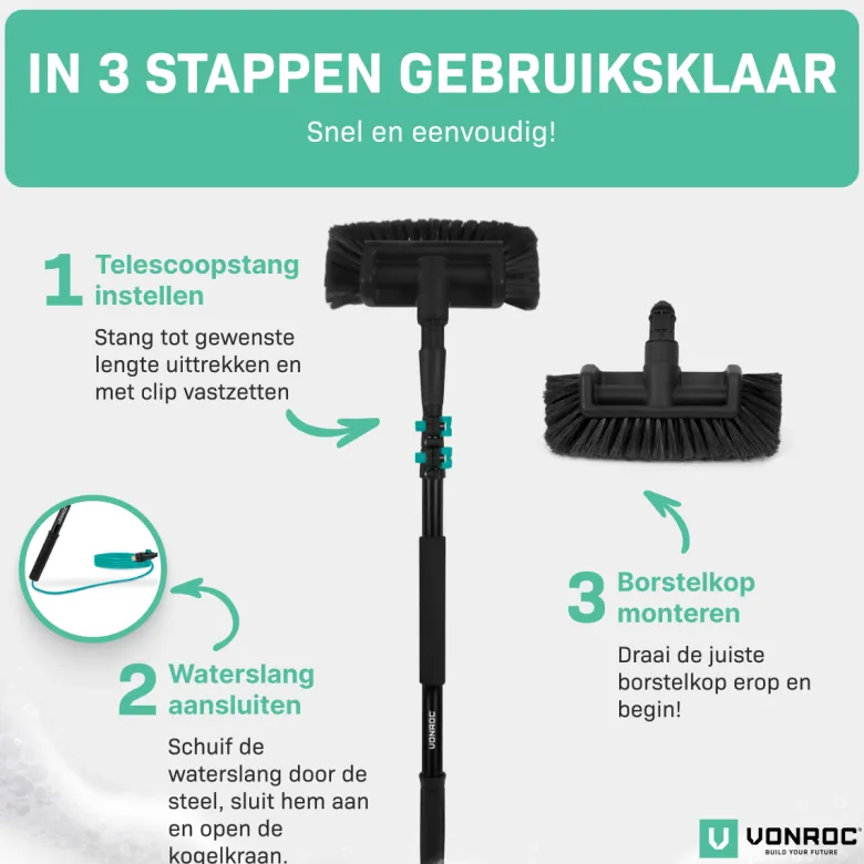 VONROC telescopische wasborstel - 1,80 meter