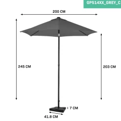 VONROC Torbole 200 cm Premium parasol inclusief voet - Grey