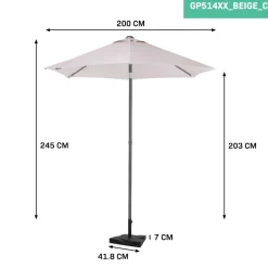 VONROC Torbole 200cm Premium parasol met voet - White