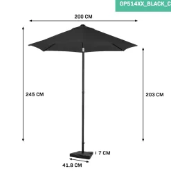 VONROC Torbole 200 cm Premium parasol inclusief voet - Black