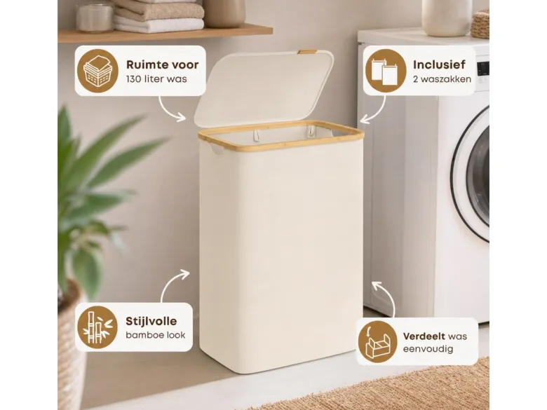 XEMM 130 liter wasmand met deksel - Beige